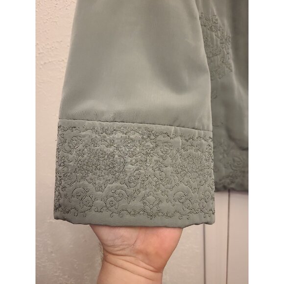 J. Jill Sage Green Embroidered Stitched Lined Coat Jacket Sz Small Button Up - Picture 3 of 11